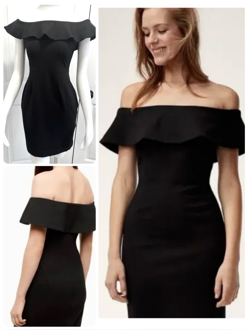 Aritzia Babaton Emry Dress Off The Shoulder Strapless Ruffle Mini Black Size 4